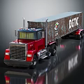 Red Semi Truck With Large Container Featuring DGTK Lettering And Logo