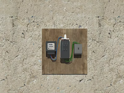 Hardware Tools for Electrical Installation on Wooden Panel with Wires Switch Display Device and Box 3d model