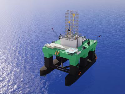 Green Offshore Industrial Equipment Platform Floating On Blue Sea Surface With Metal Structure 3d model