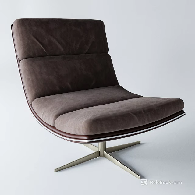 Comfortable Brown Velvet Accent Chair With Modern Metal Star Base Design 3d model 