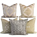 Textured Decorative Throw Pillows With Geometric Leaf Patterns And Neutral Tones 3d model