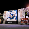 Creative Exhibition Display Featuring Multiple Gears Clocks And Blue Window Design