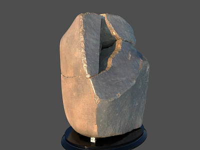 Natural Stone Sculpture Displaying Unique Shape And Rough Texture On Black Base 3d model