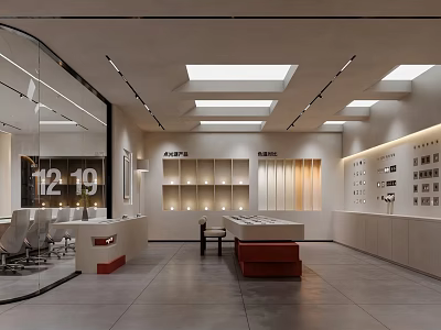 Modern Retail Store Interior With Display Shelves Lighting And Seating Area 3d model