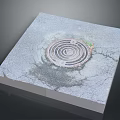Square Display Panel with Manhole Cover Design Cracked Surface and Gray Textured Finish