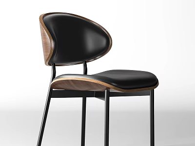 Sleek Modern Leisure Chair Featuring Black Leather Upholstery Walnut Backrest And Metal Legs 3d model