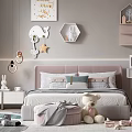 Modern Elegant Kids Bedroom With Pink And Gray Tones House Shaped Bookshelf And Stuffed Toys