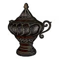Vintage Bronze Decorative Ornament Combination With Lid Carved Patterns And Curved Handles