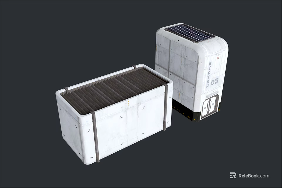 Dual White Industrial Container Devices With Solar Panel Top And Storage Design 3d model 