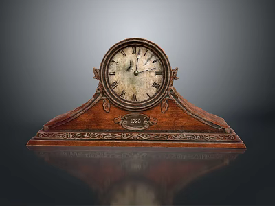 Vintage Wooden Mantel Clock With Carved Base And Roman Numeral Dial 3d model