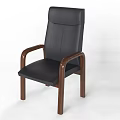 Four Black Leather Leisure Chairs With Wooden Arms And Legs And One Wheeled Design