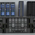 Modern Data Center Server Racks With Multiple Computer Servers And Storage Units