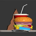 Delicious Fast Food Tray With Hamburger Fries Soda And Paper Bag