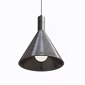 Silver Gray Metal Cone Shaped Chandelier With Wooden Top And Minimalist Design