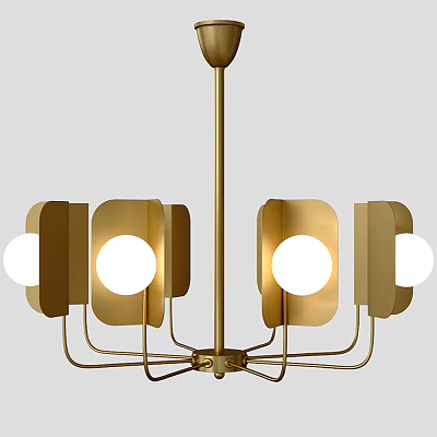 Modern Gold Metal Chandelier With Square Shades And Round Bulbs Design 3d model