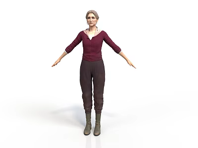 A Woman in Maroon V Neck Top and Dark Pants with Brown Boots Arms Outstretched 3d model