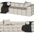 White Multi Seater Sofa With Rounded Block Design Decorative Pillows And Black Throw Blanket 3d model