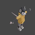3D Anthropomorphic Character With Black Ears Red Eyes Yellow Hoodie Gray Pants White Sneakers
