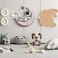 Adorable Plush Toys On Floor With Cat Bear Dog Giraffe Moon Stars Bunny Decor