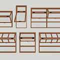Wooden Window Frames Featuring Various Styles And Different Opening Mechanisms 3d model