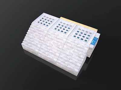 White Building Component Model With Stacked Blocks Blue Grid Panels And Yellow Accent Strips 3d model
