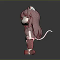 Cute Child Cartoon Character With Red Hair Cat Ears Pink Shorts And Red Cube