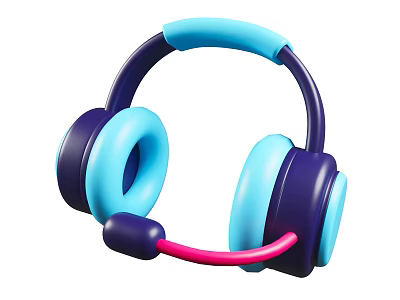 Modern Headphones Audio With Blue Purple Ear Cups And Pink Microphone Stylish Design 3d model