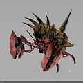 Red Crab With Large Claws And Brown Spiked Shell On Back 3d model