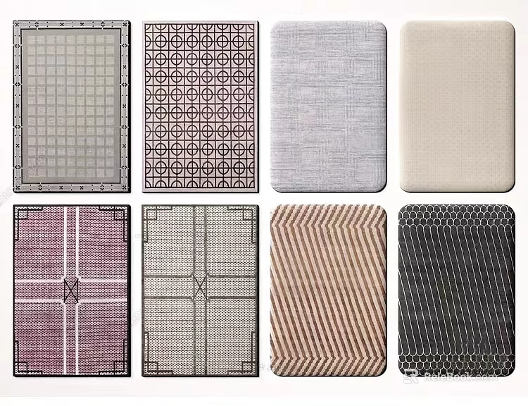Variety Of Stylish Square Rugs With Different Patterns 3d model 