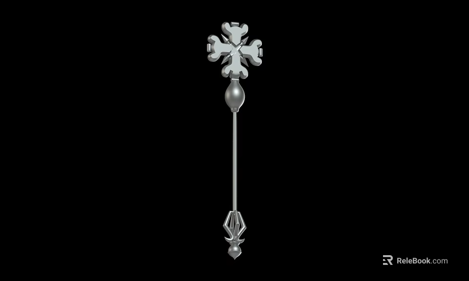 Elegant Silver Scepter Weapon Featuring Cross Shaped Head And Pointed End 3d model 
