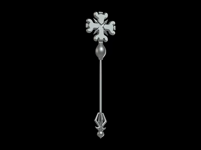 Elegant Silver Scepter Weapon Featuring Cross Shaped Head And Pointed End 3d model