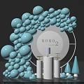 Light Blue Balloons Arch Decoration With White Pillars And Cone Ornaments For MOMO 2 Celebration