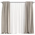 Modern Double Layer Beige Curtains With White Sheer Panels For Home Interior 3d model