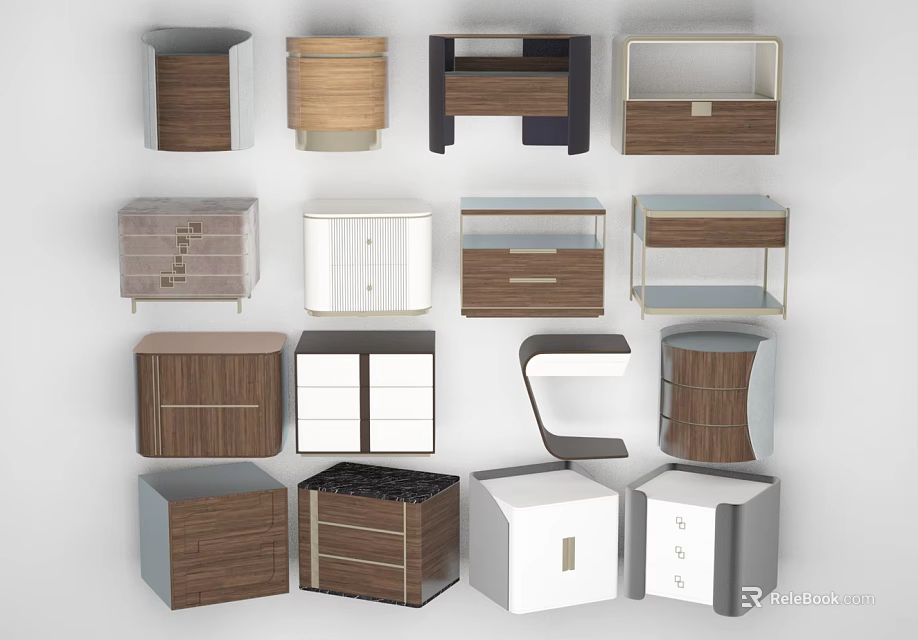 Various Modern Bedside Tables With Wooden And White Designs And Storage Drawers 3d model 