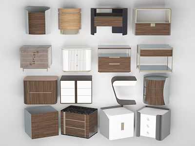 Various Modern Bedside Tables With Wooden And White Designs And Storage Drawers 3d model