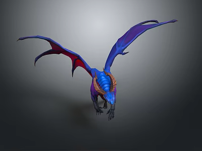 Game Movie Character Blue Purple Dragon with Detailed Wings 3D Rendered Fantasy Mythical Creature Design 3d model