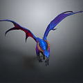 Game Movie Character Blue Purple Dragon with Detailed Wings 3D Rendered Fantasy Mythical Creature Design