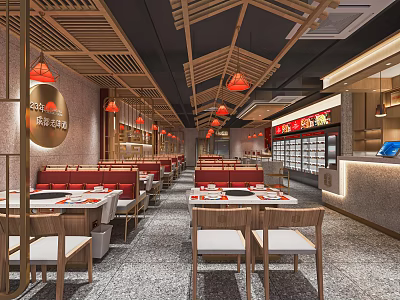 Modern hotpot restaurant aisle partition dining table and chair barbecue cold cabinet front desk 3d model