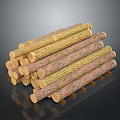 Stacked Natural Wooden Logs With Various Textures And Colors On Dark Background With Reflection