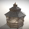 Traditional Wooden Gazebo With Intricate Carved Railings Staircase And Multi Tiered Roof Design