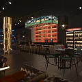 Modern Bar Interior With Illuminated Counter Wine Racks And Comfortable Seating 3d model