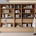 Modern Full Wall Light Wood Bookshelf With Neatly Arranged Books For Comfortable Home Study Space