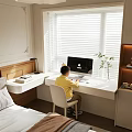 Elegant Modern Beige Bedroom With Built in Wardrobe Desk Chandelier And Decorative Painting