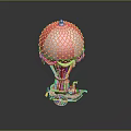 Vintage Red And White Hot Air Balloon Model With Decorative Netting And Basket On Wheels