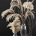 Elegant Vases with White Hydrangea Pampas Grass and Dried Branches on Dark Background