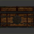 Vintage Wooden Storage Trunk With Metal Decorative Accents And Lock