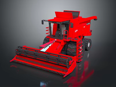 Red Agricultural Combine Harvester With Cutting Mechanism And Large Tires 3d model
