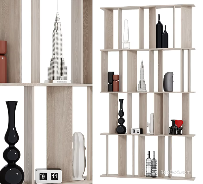 Modern Wooden Multi Tier Shelving Unit For Displaying Decorative Items And Sculptures 3d model 