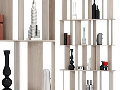 Modern Wooden Multi Tier Shelving Unit For Displaying Decorative Items And Sculptures 3d model