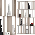 Modern Wooden Multi Tier Shelving Unit For Displaying Decorative Items And Sculptures